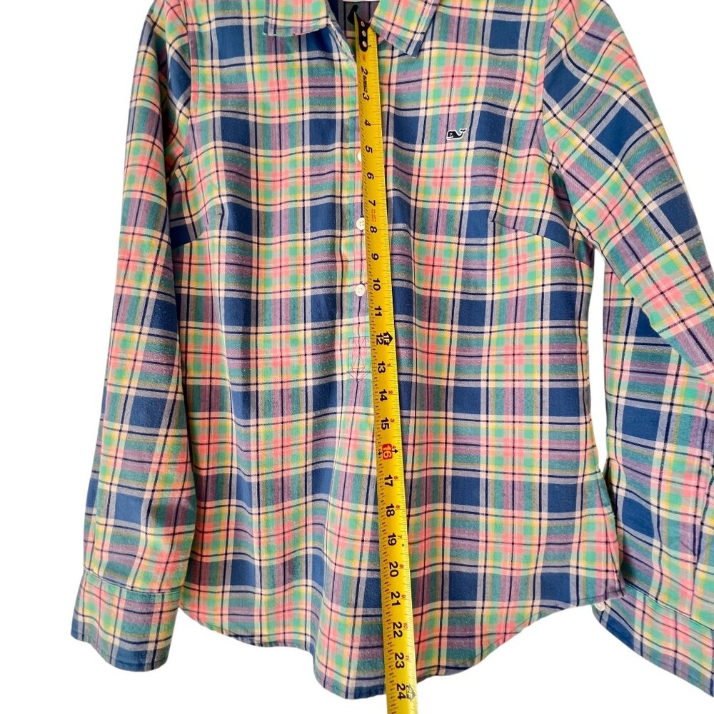 Vineyard Vines Shirt Womens Plaid Adj Long Sleeve Sz 8 Tunic Preppy Logo - Picture 11 of 13